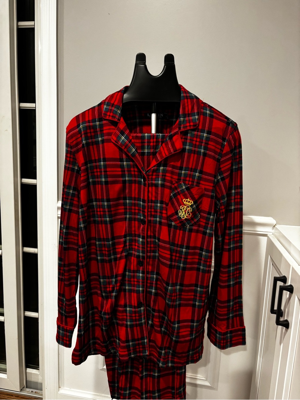 Ralph Lauren Lady Plaid Pajama Shirt with Crest